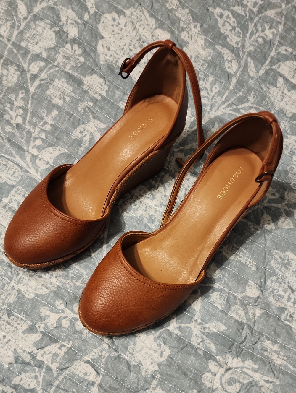 Brown Wedge Ankle-Strap Heels